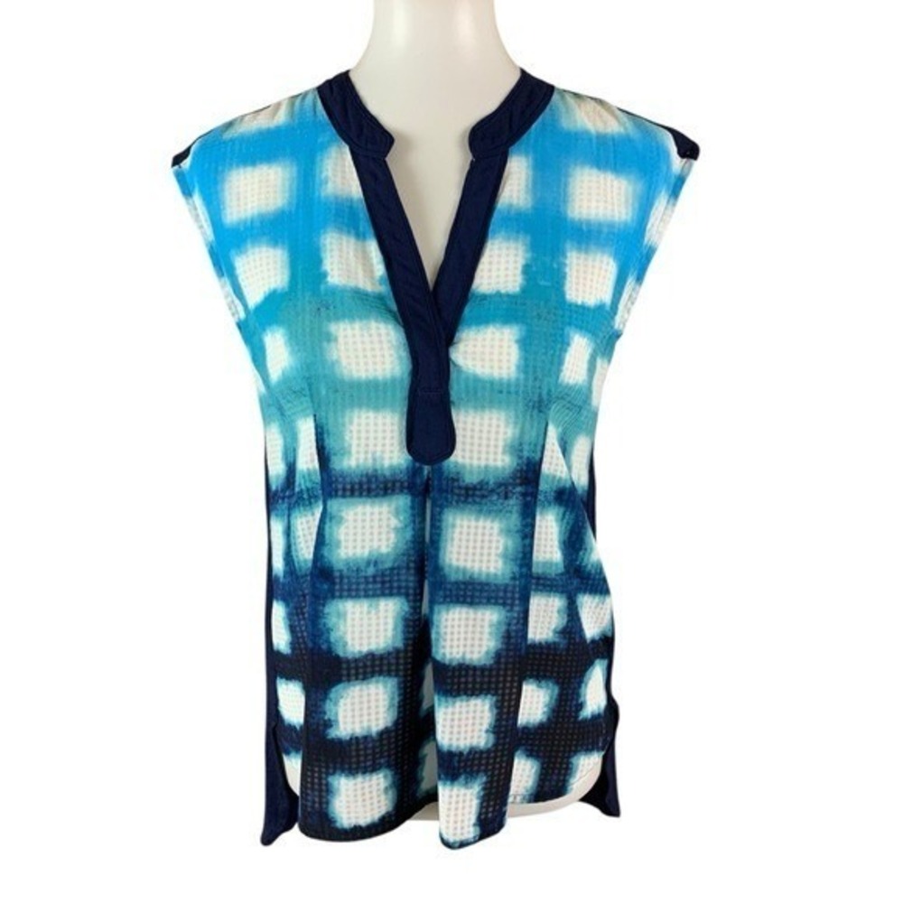 Anthropologie 9H15 Blue White Grid Print Sleeveless Top Boho Festival XS